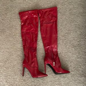 Women’s Nine West red Pu thigh high over knee High Heeled Boots size 10